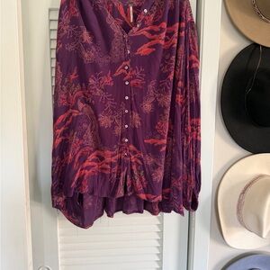 Free People Purple and Red Patterned Blouse